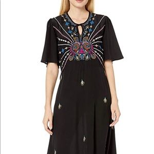 Janelle Embroidered Flutter-sleeve Silk Maxi Dress